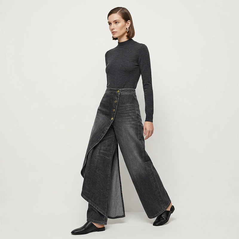 Falda Pantalón Vaquera | Corte Alto y Pierna Ancha