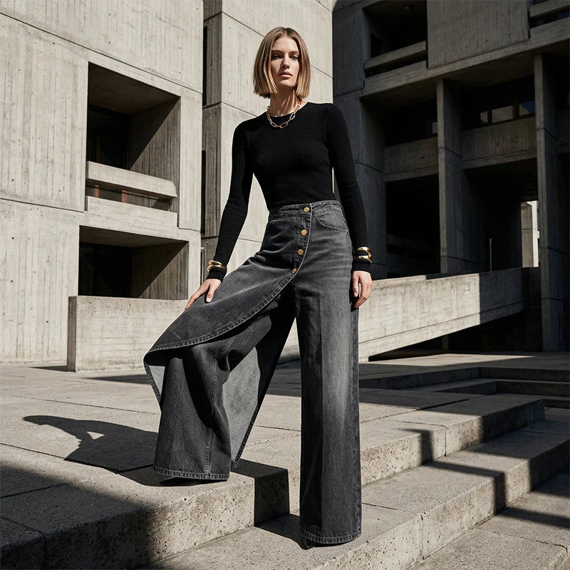 Falda Pantalón Vaquera | Corte Alto y Pierna Ancha