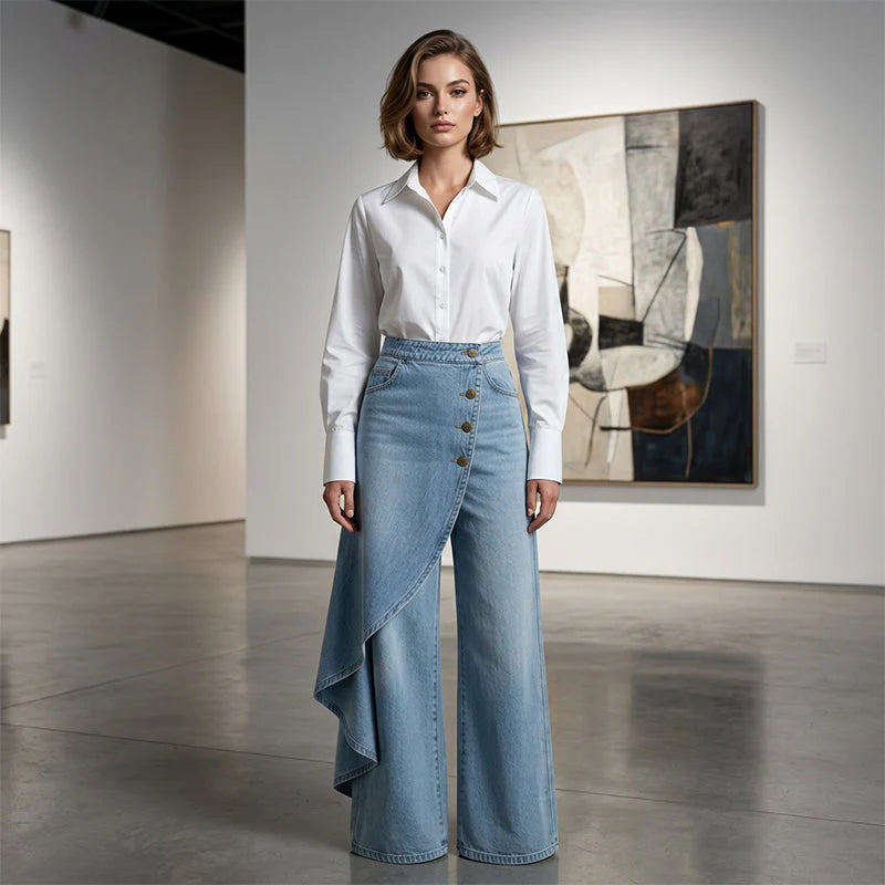 Falda Pantalón Vaquera | Corte Alto y Pierna Ancha